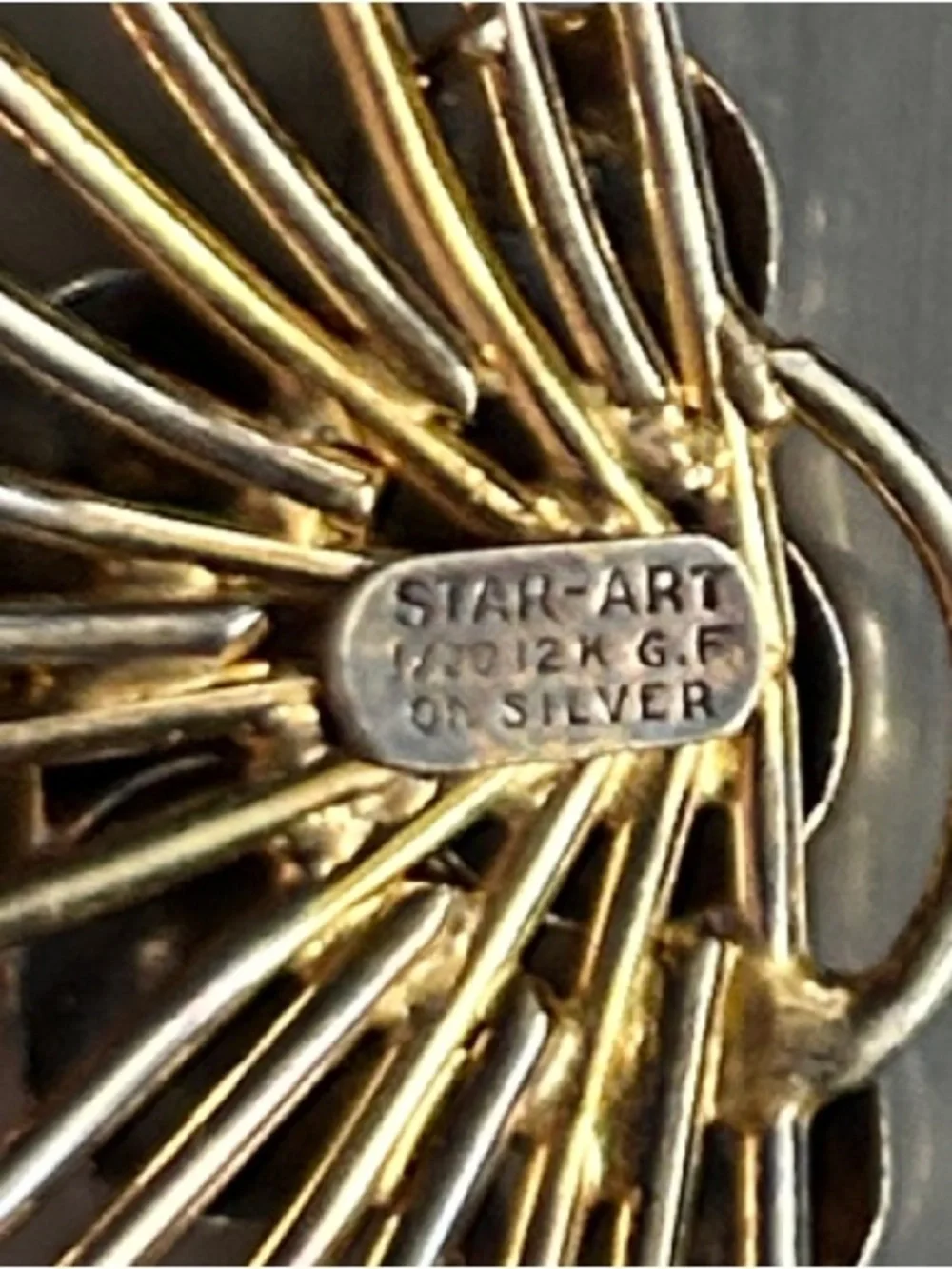 Gold filled sterling brooch Fan Burst Accent -Gold plated sterling.
